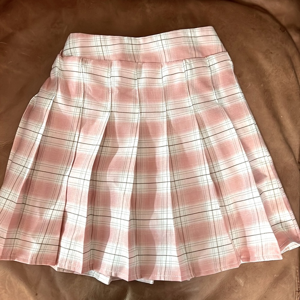 Plad kawaii pink white tennis school skirt high wasted cute